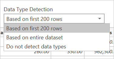Data type inference selection for a csv file.