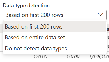 Data type inference selection for a csv file.