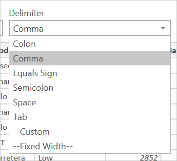 Delimiter selection for a csv file.
