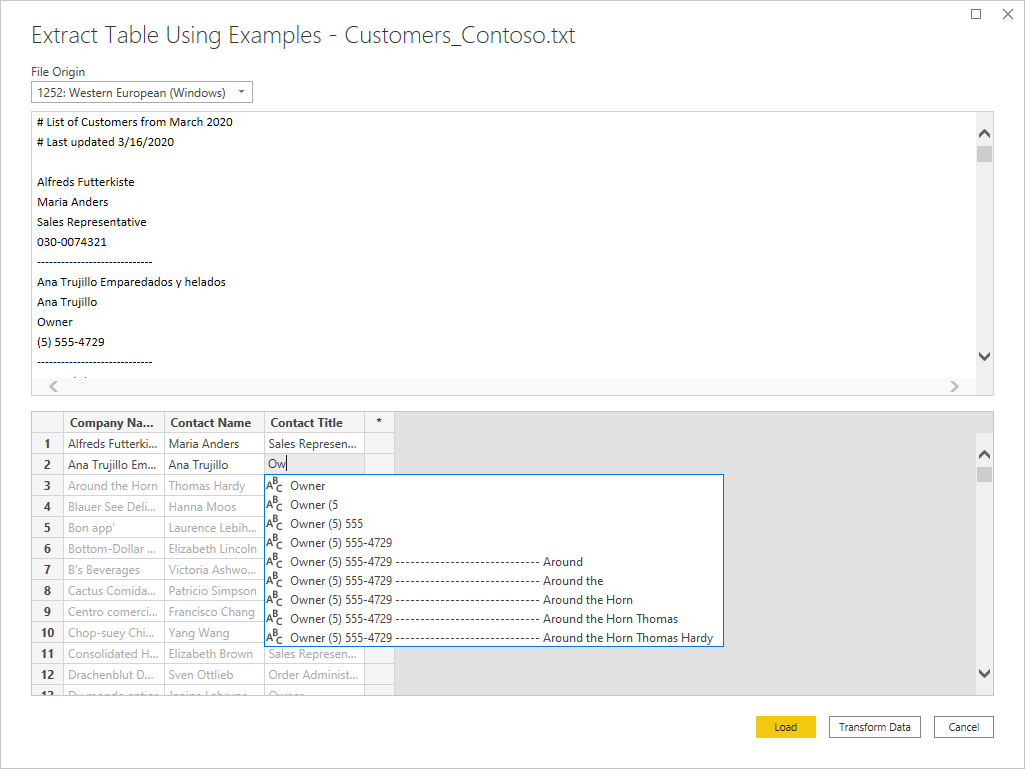 Specify sample output values to extract data.
