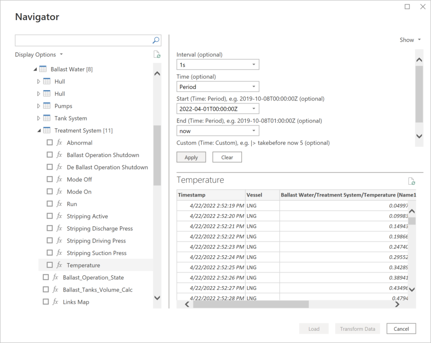 Optional input parameters for Vessel Insight Data.