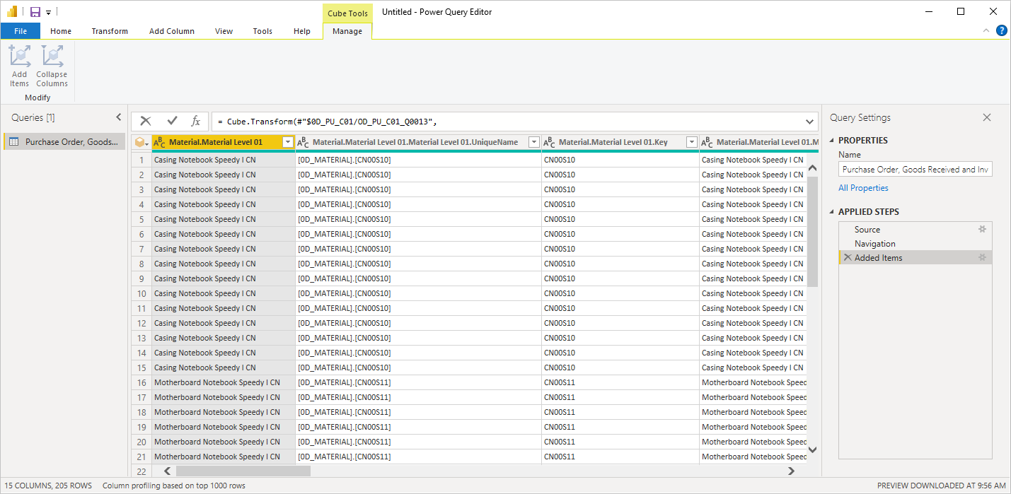 View of Power Query Editor after it is launched.
