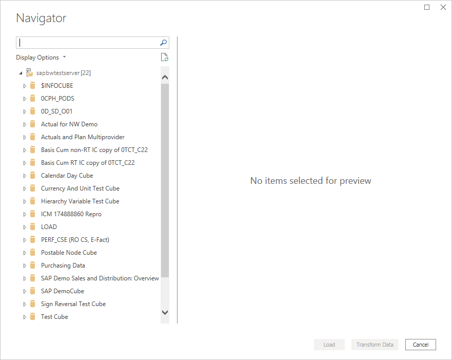 Screenshot of navigator displaying the catalog folders.
