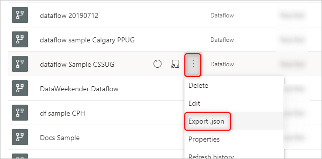 Export the model.json file from a dataflow.