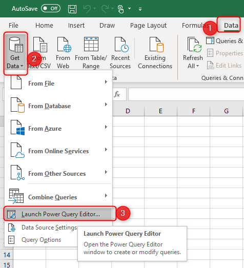 Open Power Query Editor from Excel.