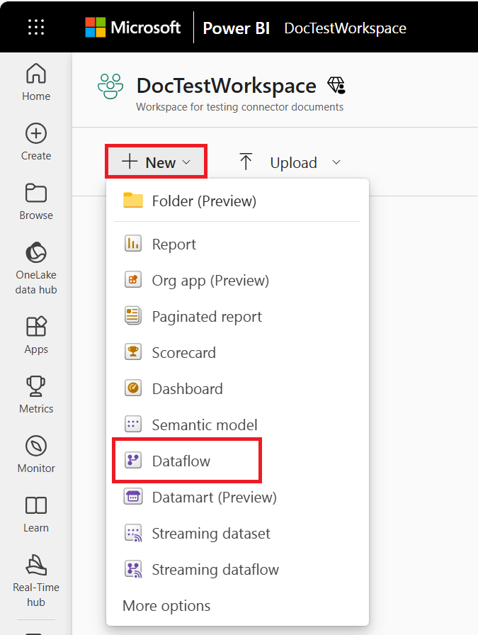 Creating an analytical dataflow in Power BI.