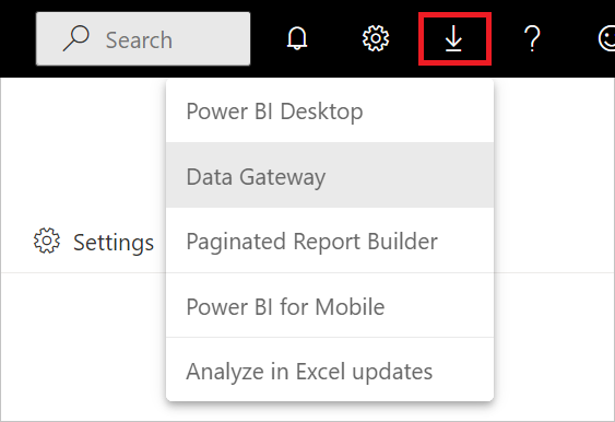 Image showing the data gateway selection in Power Bi service.