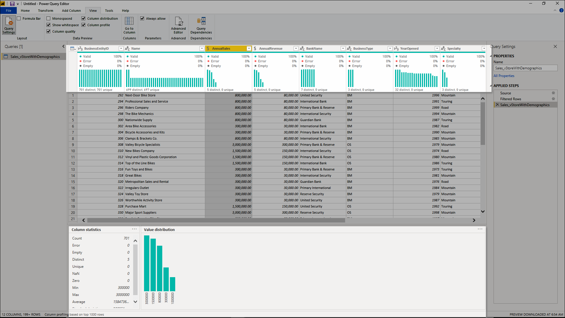 Data preview or data profiling tools in Power Query.