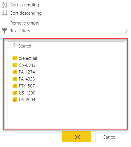 Auto filter menu in Power Query.