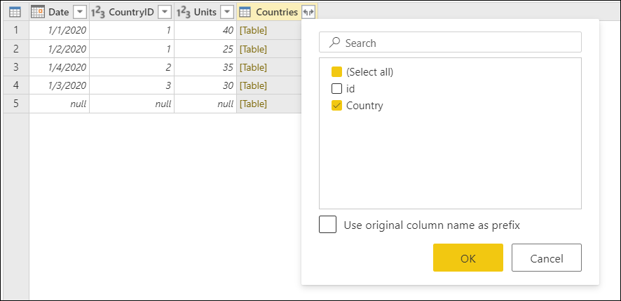 Expand table column for Country.