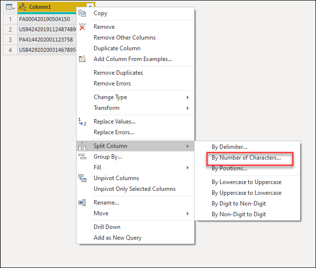 Split Columns By Number Of Characters Power Query Microsoft Learn