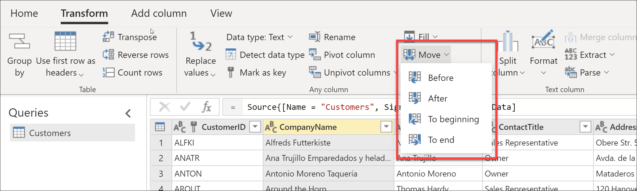 Move columns - Power Query | Microsoft Learn