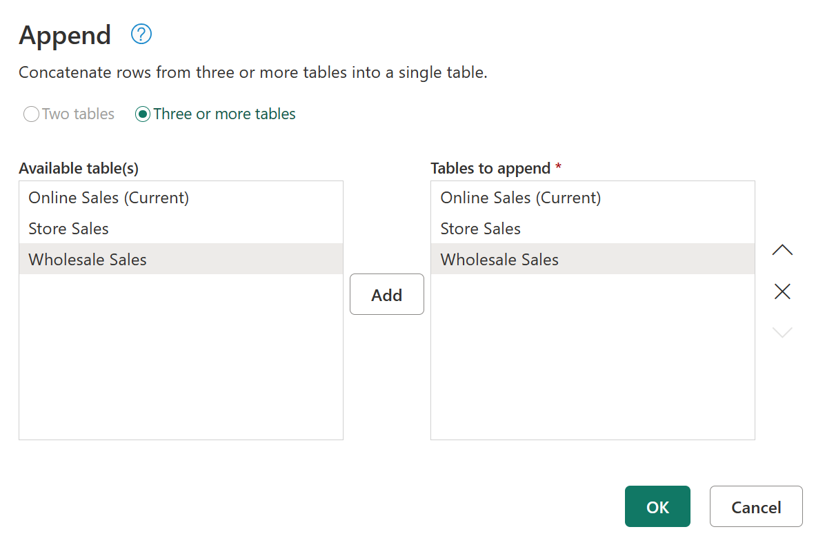 Three or more tables mode.