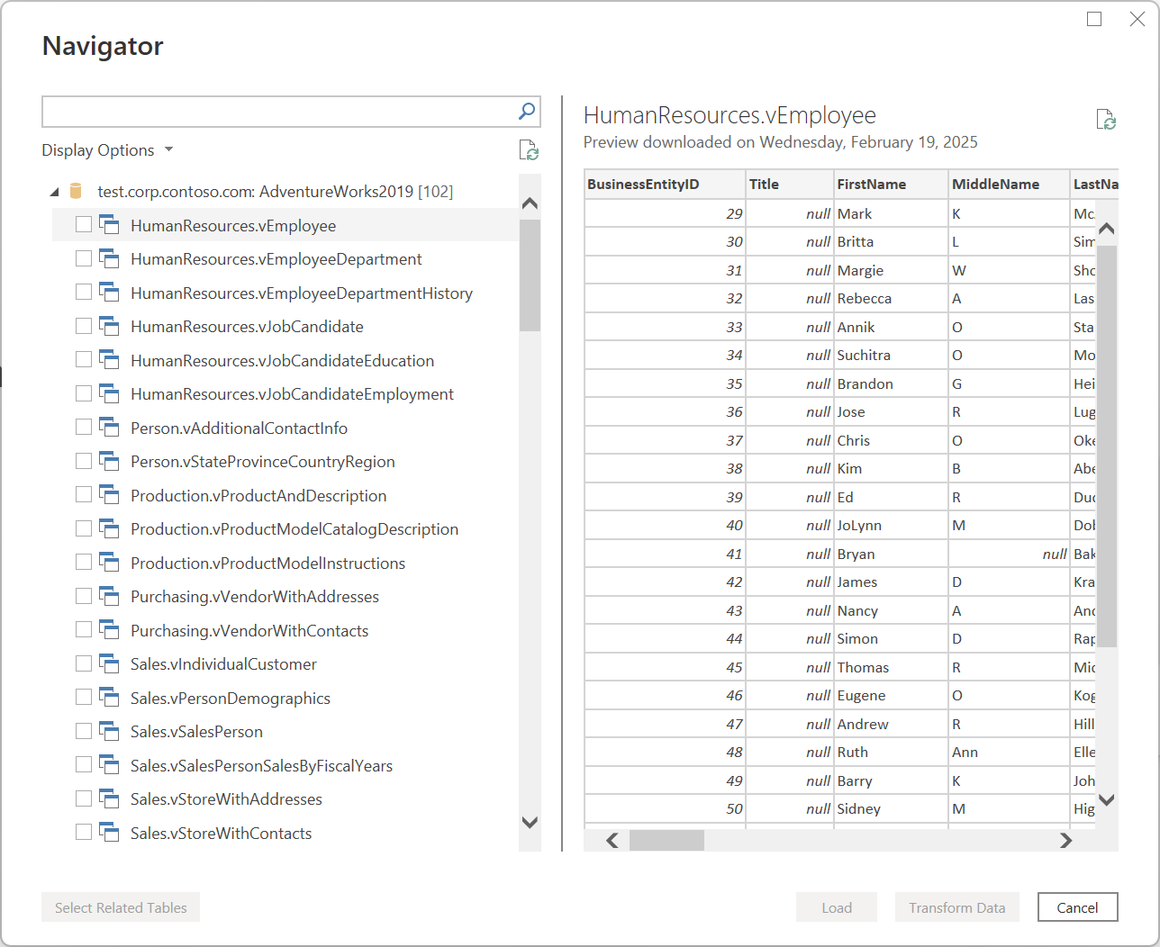 Sample navigator window.