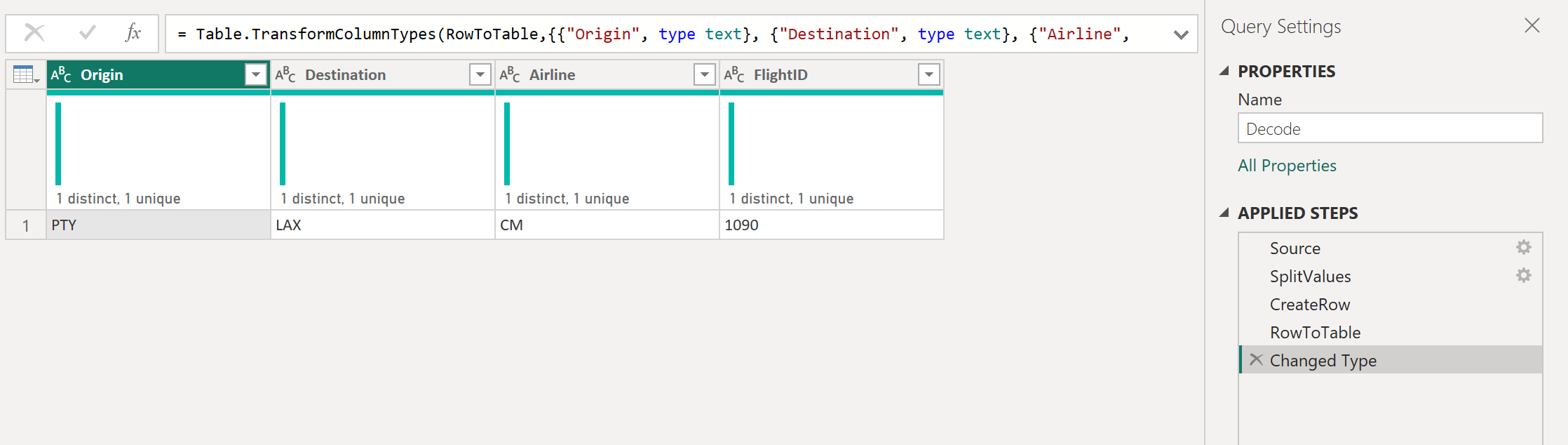 Sample transform query.