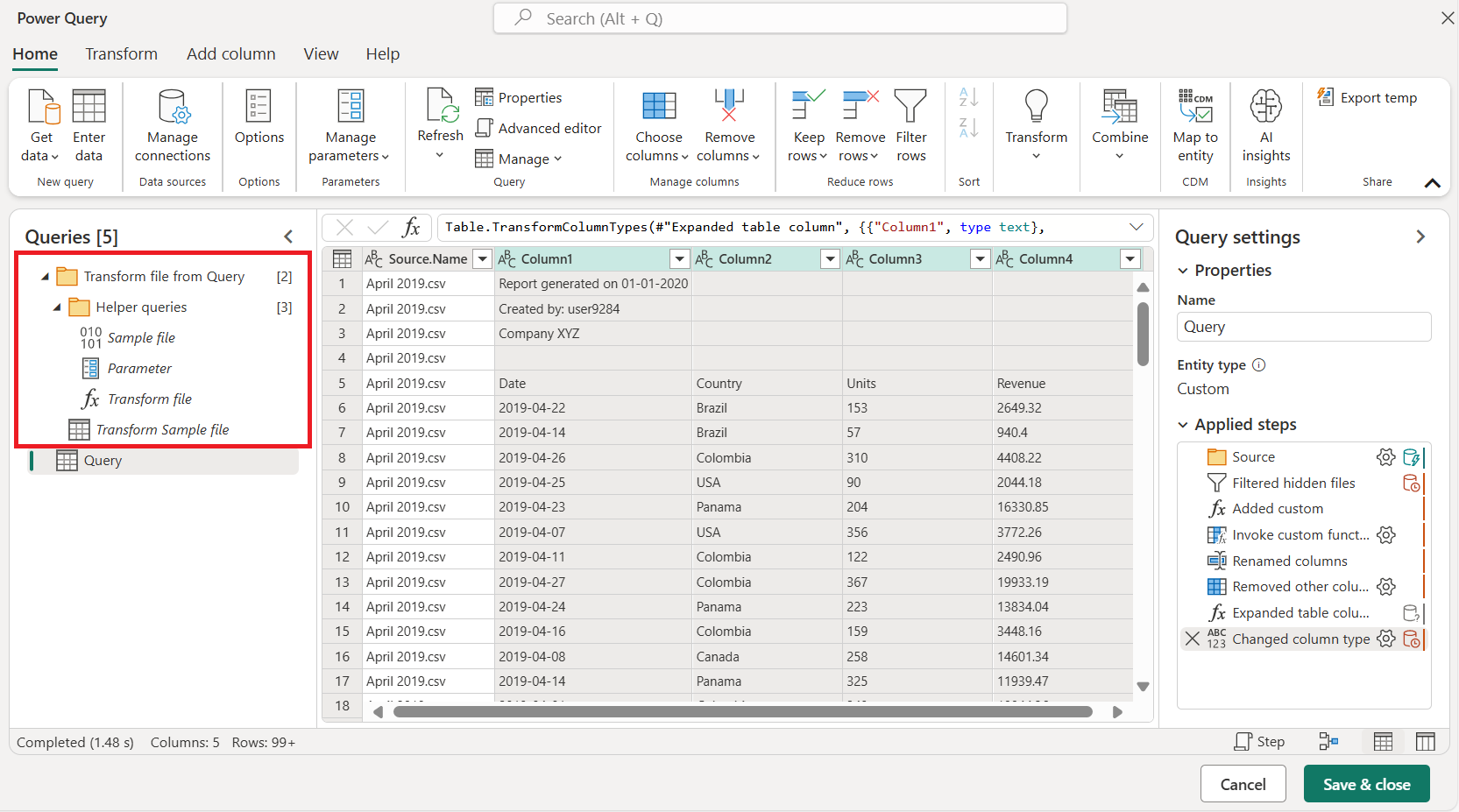 Combined files output.