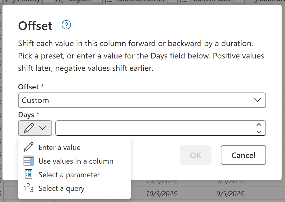 Offset date and time values - Power Query | Microsoft Learn