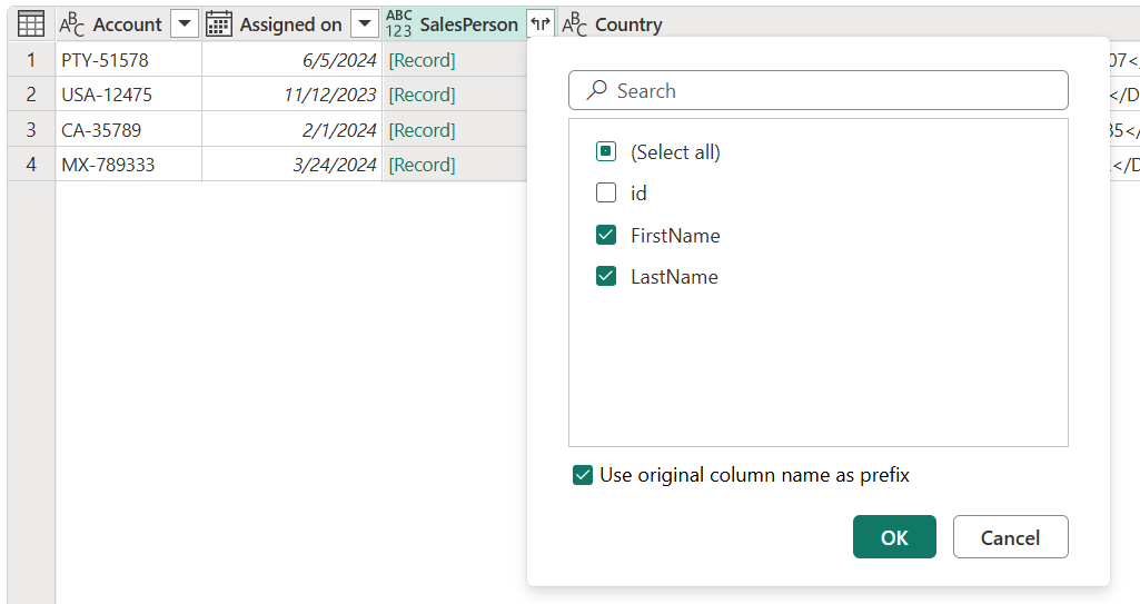 Parsed JSON text string fields to expand.