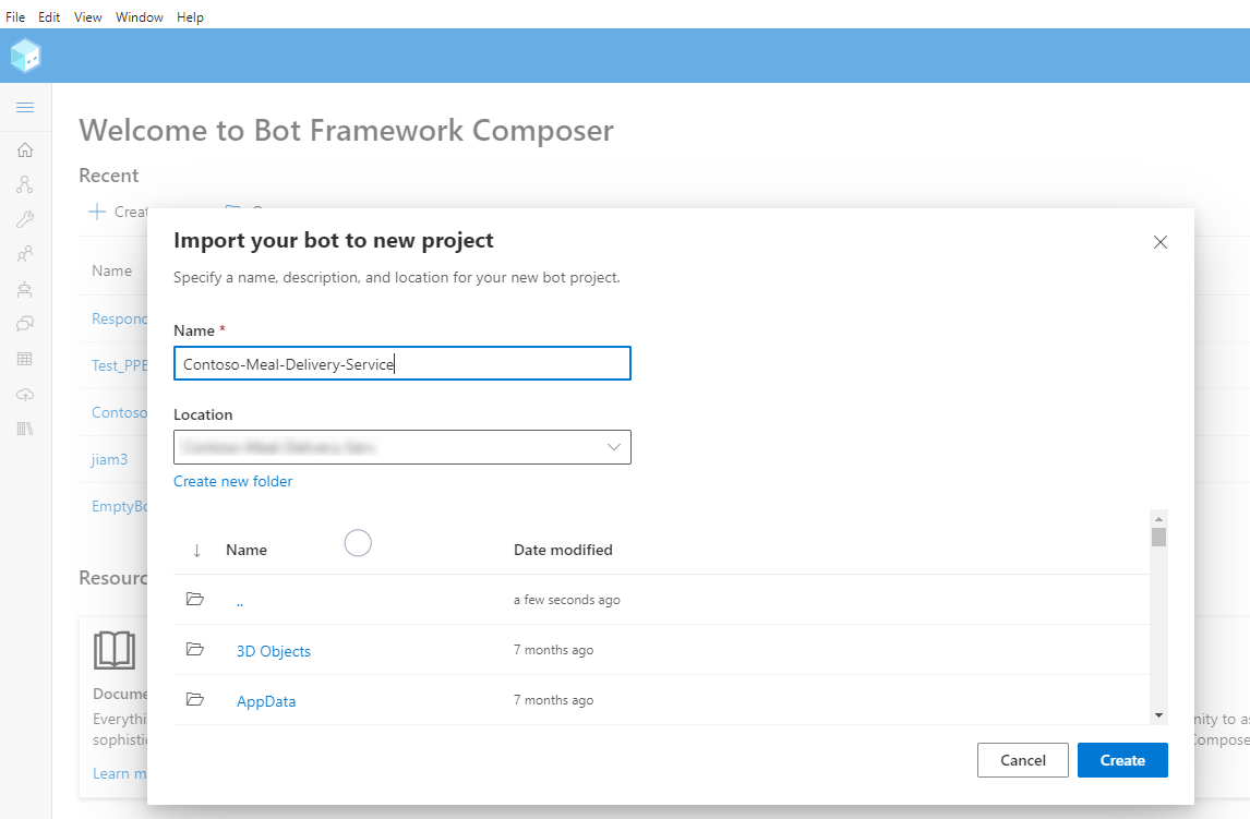 Create Bot Framework Composer.