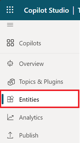 Select Entities from the left navigation.