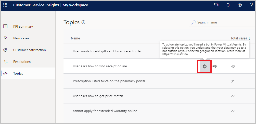Automate topics from Topics page.