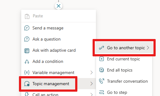 Screenshot of the Topic management menu, with Topic management highlighted.