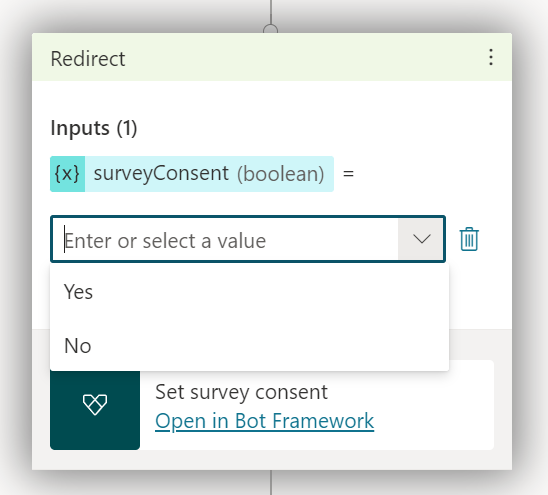 Set the response choice for the Set survey consent action.