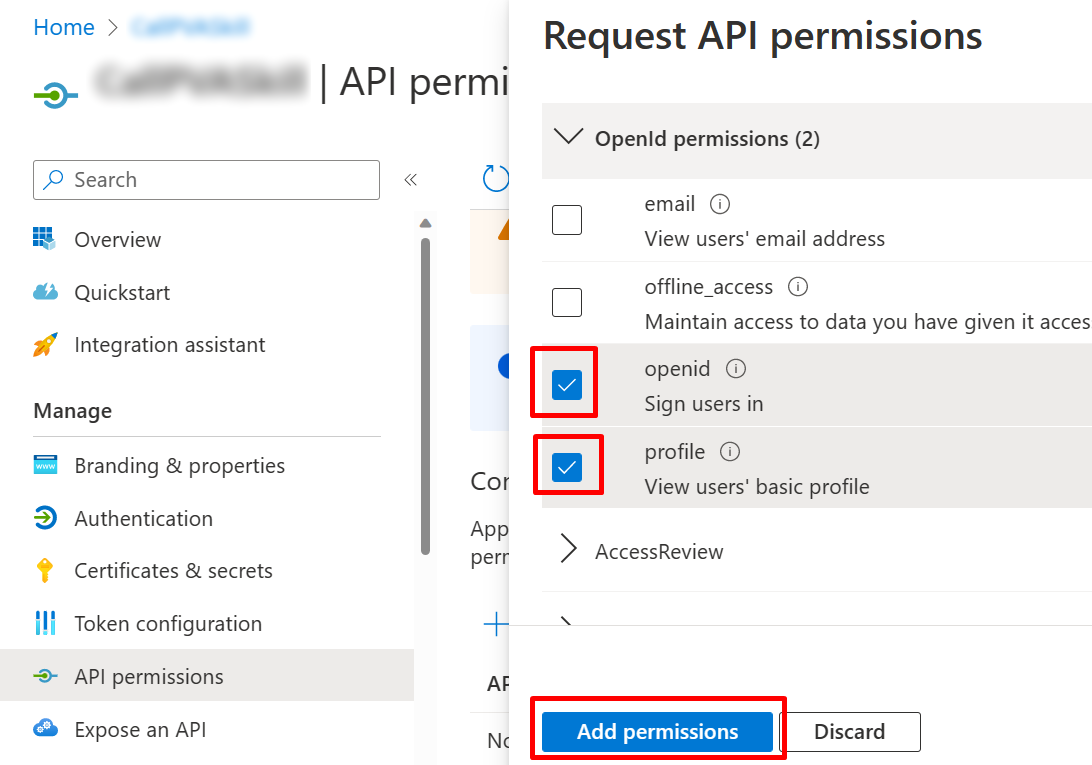 Screenshot of the openid and profile permissions turned on.