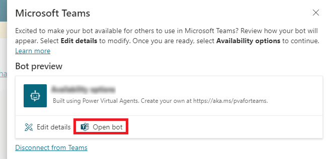 Open bot from Publish page.