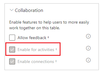 Activity task setting when creating a table.
