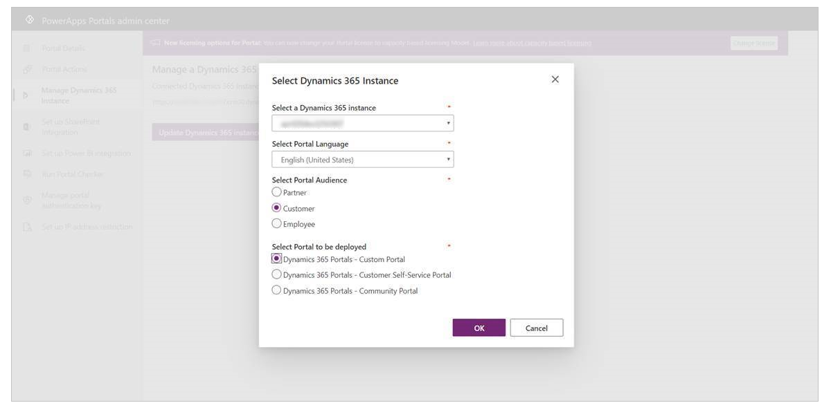 Select your Dynamics 365 instance