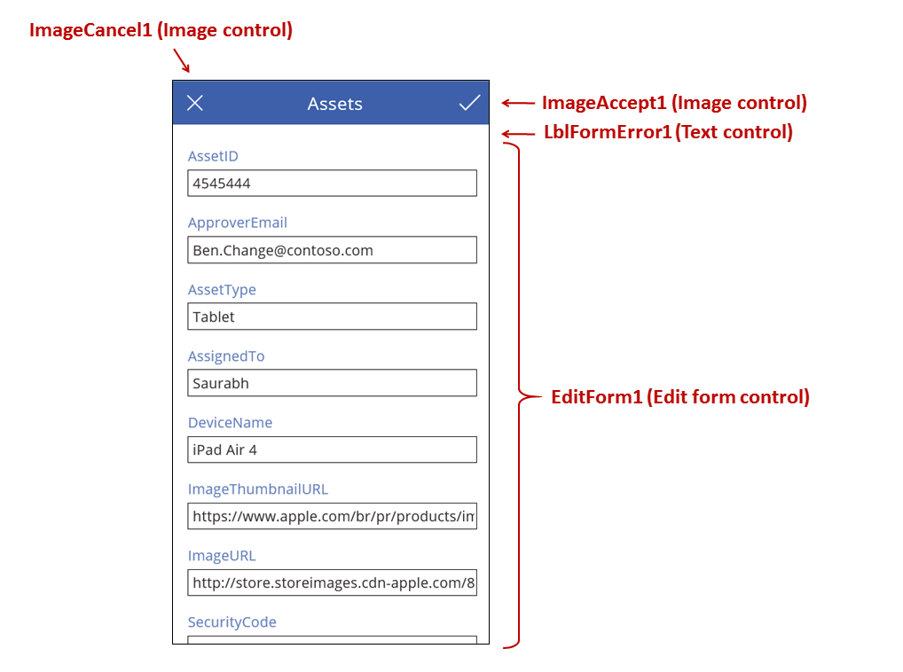 Edit screen controls.