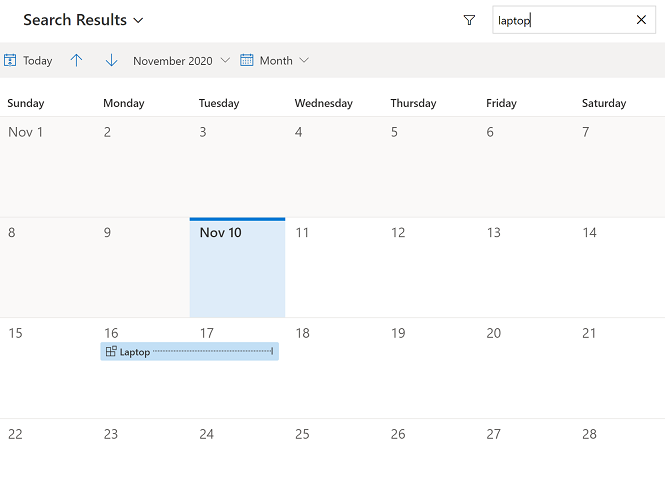 Use a search term to filter calendar rows.