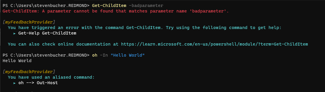 Screenshot of success and error feedback provider triggers