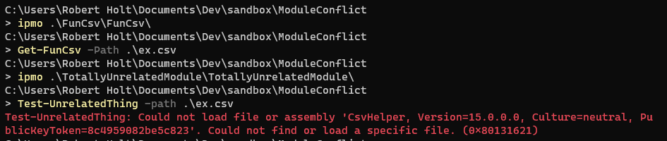 Assembly load conflict error message