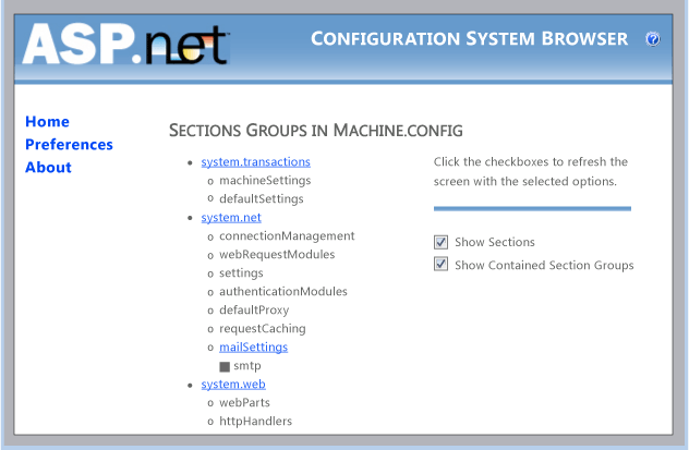 Configuration System Browser Home Page