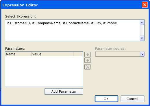 EntityDataSource expression editor, Select