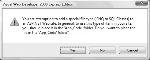 When you create a LINQ to SQL Classes file, you are prompted to place it in a special folder. Click Yes to accept this recommendation.