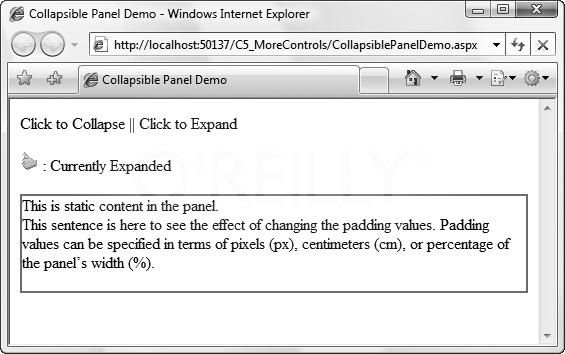 CollapsiblePanelDemo.aspx in action