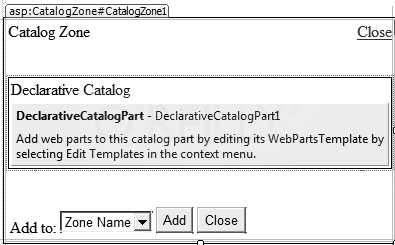 Adding a DeclarativeCatalogPart control