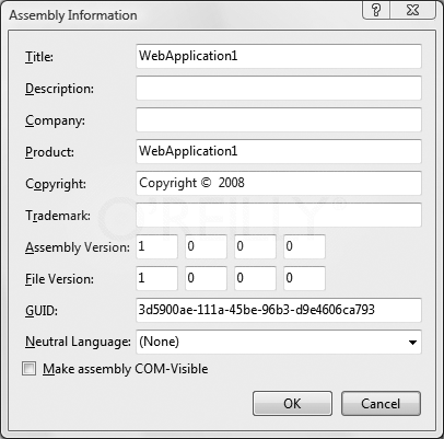 The Web Application Project Assembly Information dialog