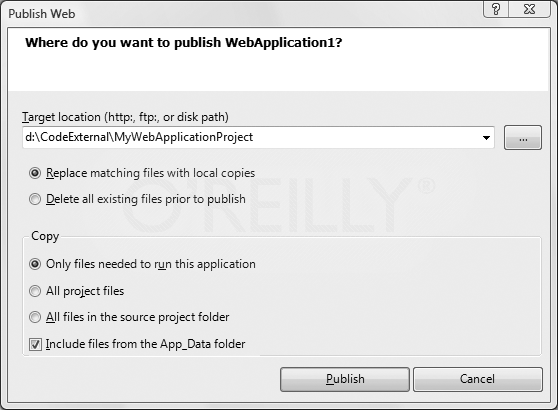 The Web Application Project Publish Web dialog