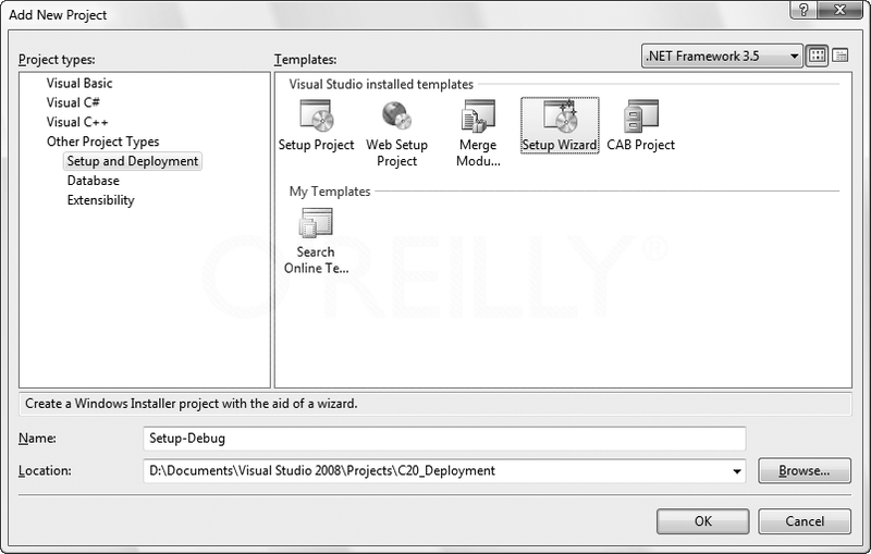 The Setup Wizard project dialog box