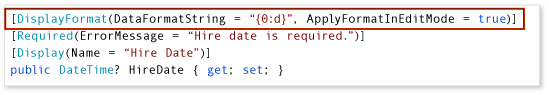 HireDate field with DataAnnotations attributes