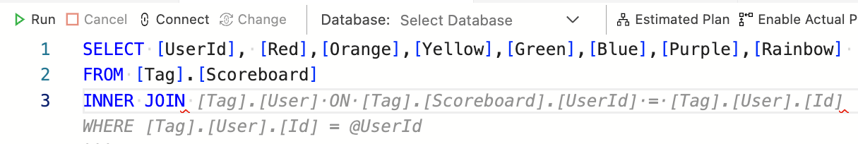 Screenshot showing Copilot prompting the autocompletion of a table join and where statement.