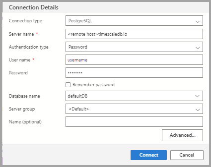 SCreenshot of the New Connection screen.