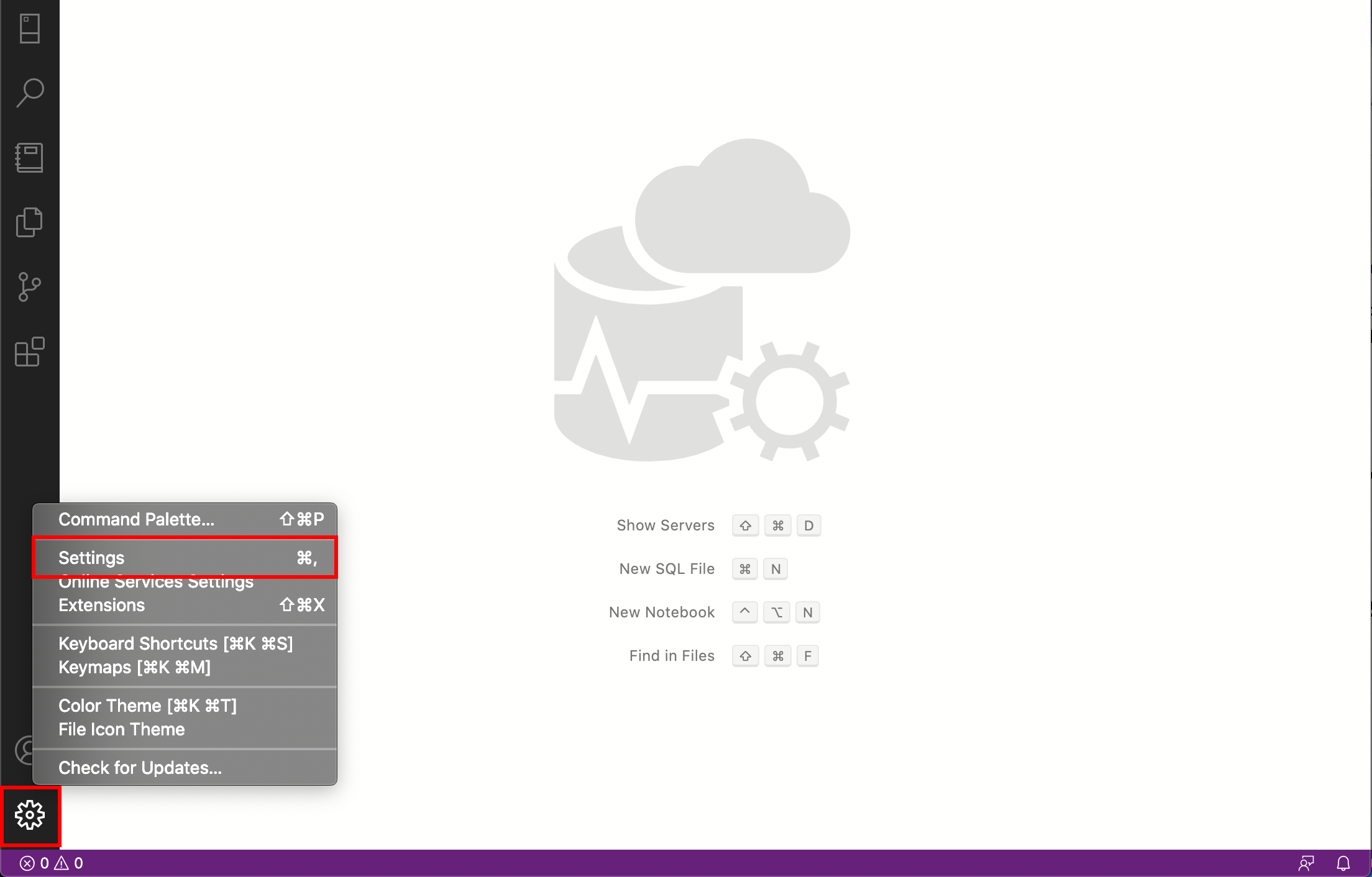 Screenshot of gear icon to access Settings in ADS.