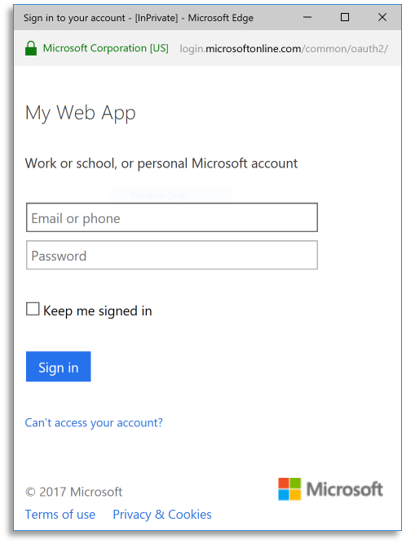 Shows the Microsoft sign-in page.