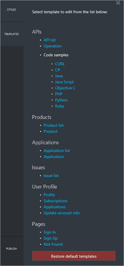 Developer portal templates