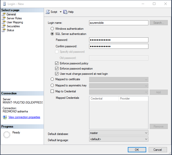 Add a new user to SQL Server Express